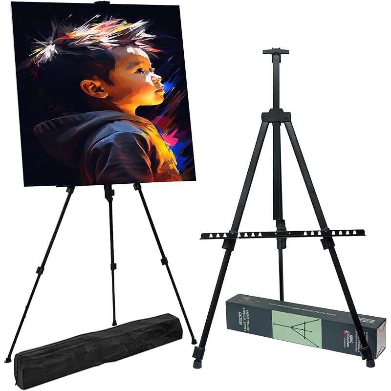 BRUSTRO Artists Lightweight Metal Easel | Holds Canvas from 6"" To 32"" | Portable, Multifunctional, Foldable, Ideal for