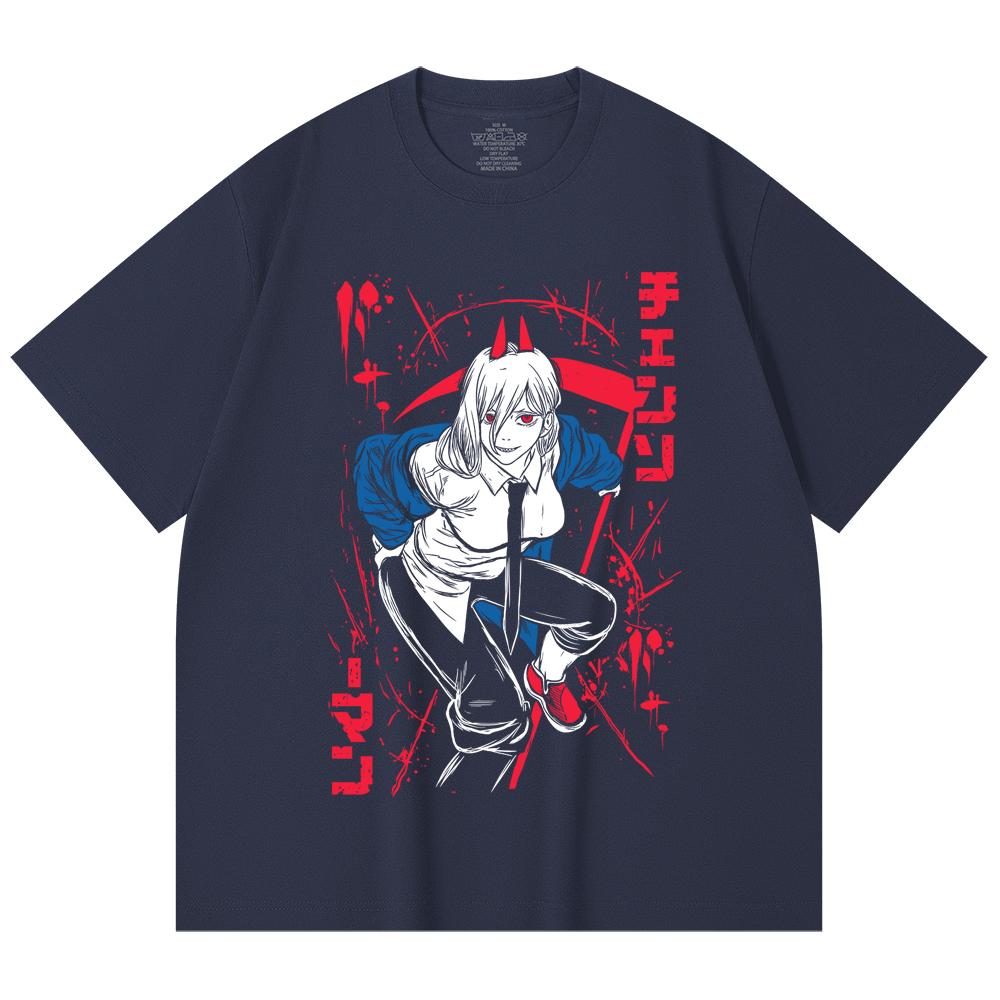 230 Gsm 100% Cotton Chainsaw Man V32 Power Print Unisex Heavy Cotton T Shirt