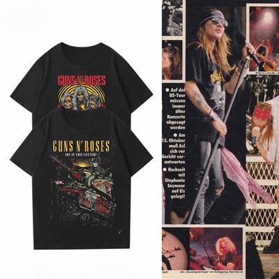 2024 Ny Mode Gunsn Rose Herr- och Damkortärmad Vintage Rosmönster Vintage High Street Lös Casual T-shirt