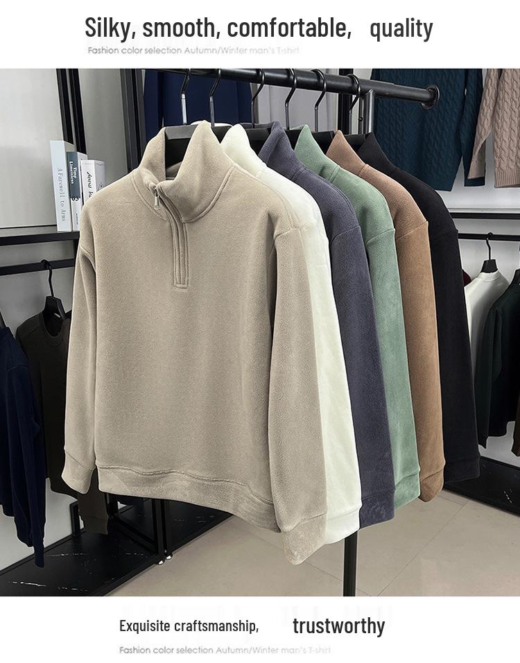 Moletom com Capuz Teddy Fleece Masculino de Gola Alta com Meio Zíper - Quente, Grosso e Versátil para Outono e Inverno