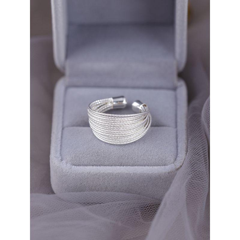 

925 Sterling Silver Ring Simple Bracelet Female Fashion Stylish 2023 New Arrival Best Selling Fashion Exaggerated Ring Fashion Lettering Ins Flower Season Plain Ring (Silver) + Velvet Box