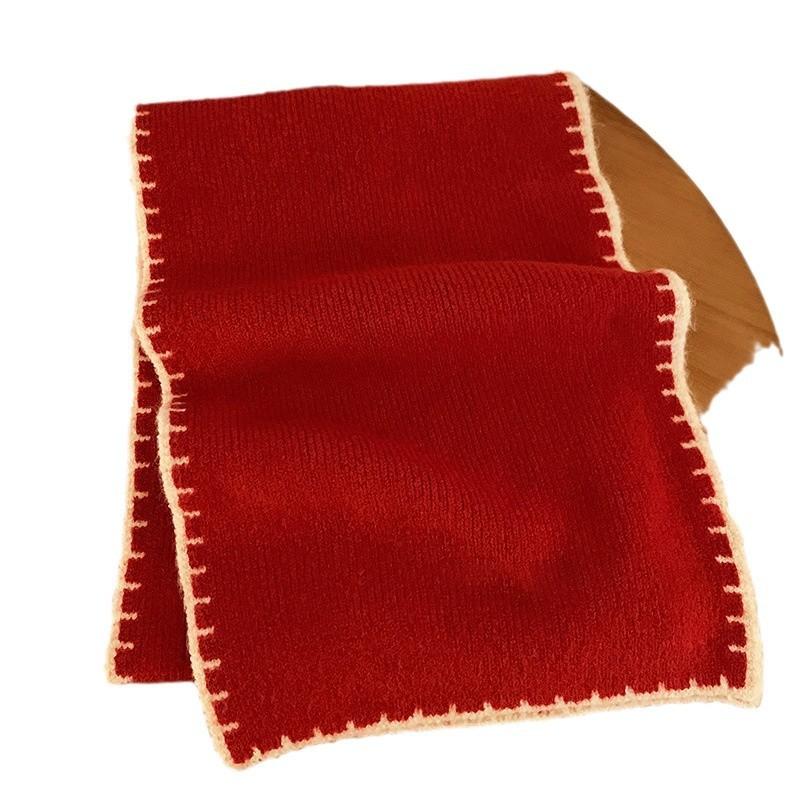 Angola red imitation cashmere hemming high-end knitted wool scarf student couple winter warm scarf