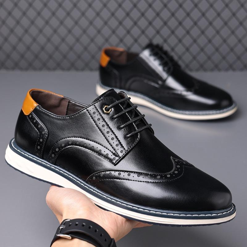 Men's Casual Leather Shoes British Style Business Dress Shoe Fashion Social Party Shoes Lace Up Oxford Shoe Large Size Man Shoes