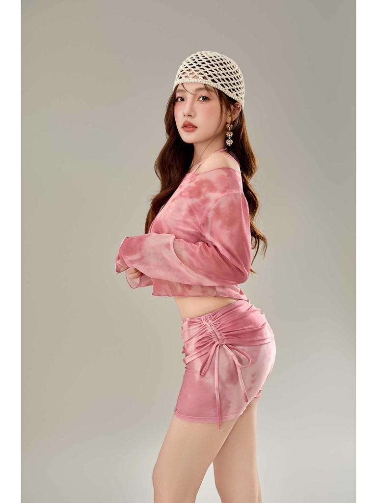 2025 Women's High-End Long Sleeve Swimsuit - Polyester Spandex, Flat Leg, Drawstring Beachwear for Vacations