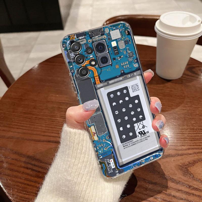 For Samsung Galaxy A55 Case A54 A52 A53 5G A15 A14 A13 A21S A23 A51 A34 A35 A33 A32 A72 A71 Phone Cover Phone Back Circuit Board