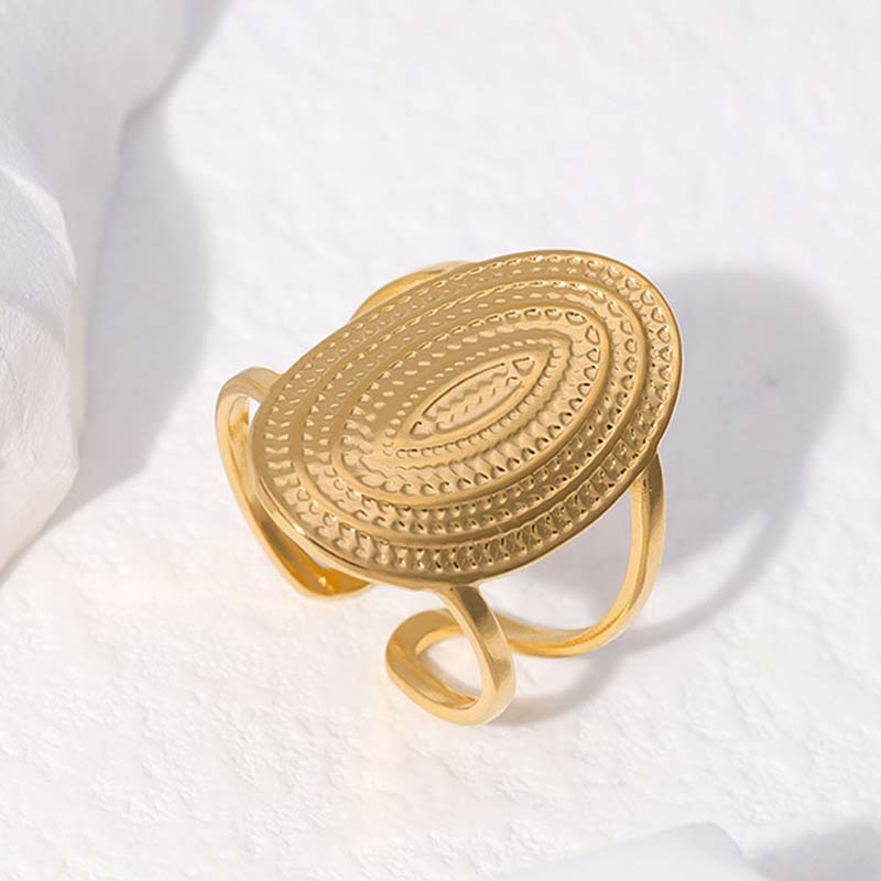 Anelli Metallo Acciaio Inossidabile Larghi Apribili per Donne Uomini Vintage Colore Oro Drip Oil Geometrici Regolabili Anello Dito Gioielli 2024