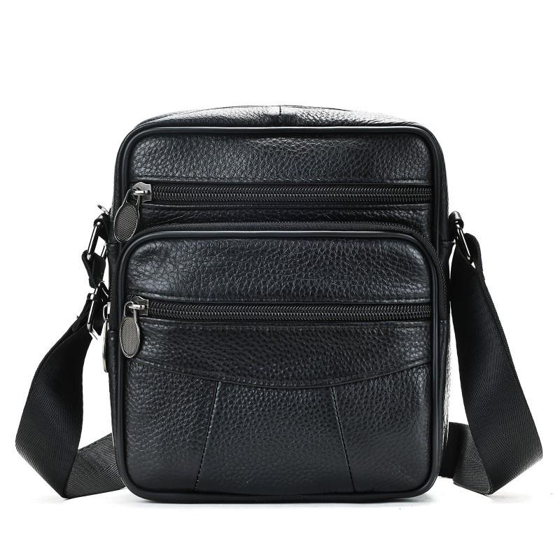 Head Layer Cowhide Men s Shoulder Bag Casual Simple Commuting Multi Pocket Versatile Crossbody чёрный