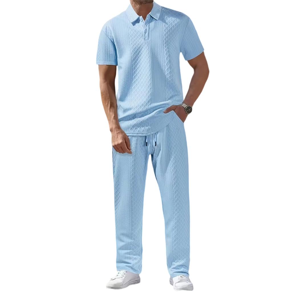 Herren  Sport  Freizeit  Umlegekragen  Kurzarm  Hosen  Set