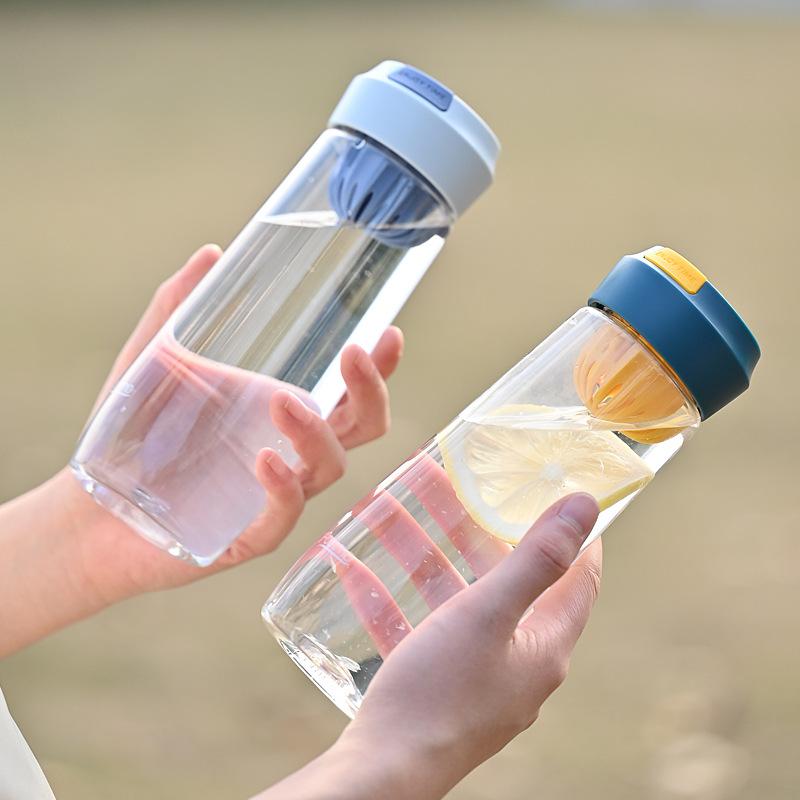 Water bottle transparent with filter plastic cup with lifting rope large capacity space cup outdoor portable simple cup
