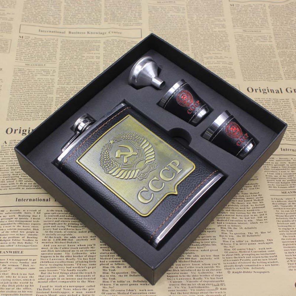 8oz Stainless Steel Alcohol Hip Flasks Faux Leather Whiskey Wine Bottle Funnel Cups Kit