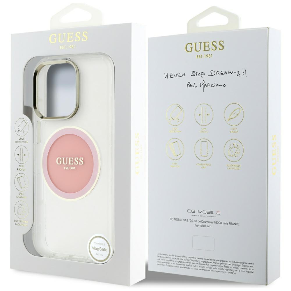 Guess Iml Metal Colored Circle Case Classic Logo Magsafe For iPhone 16 Pro Pink