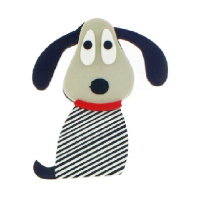 [R4259] - Handgefertigte Brosche 'Mistinguette' grau schwarz (Hund) - 85 x 75 mm