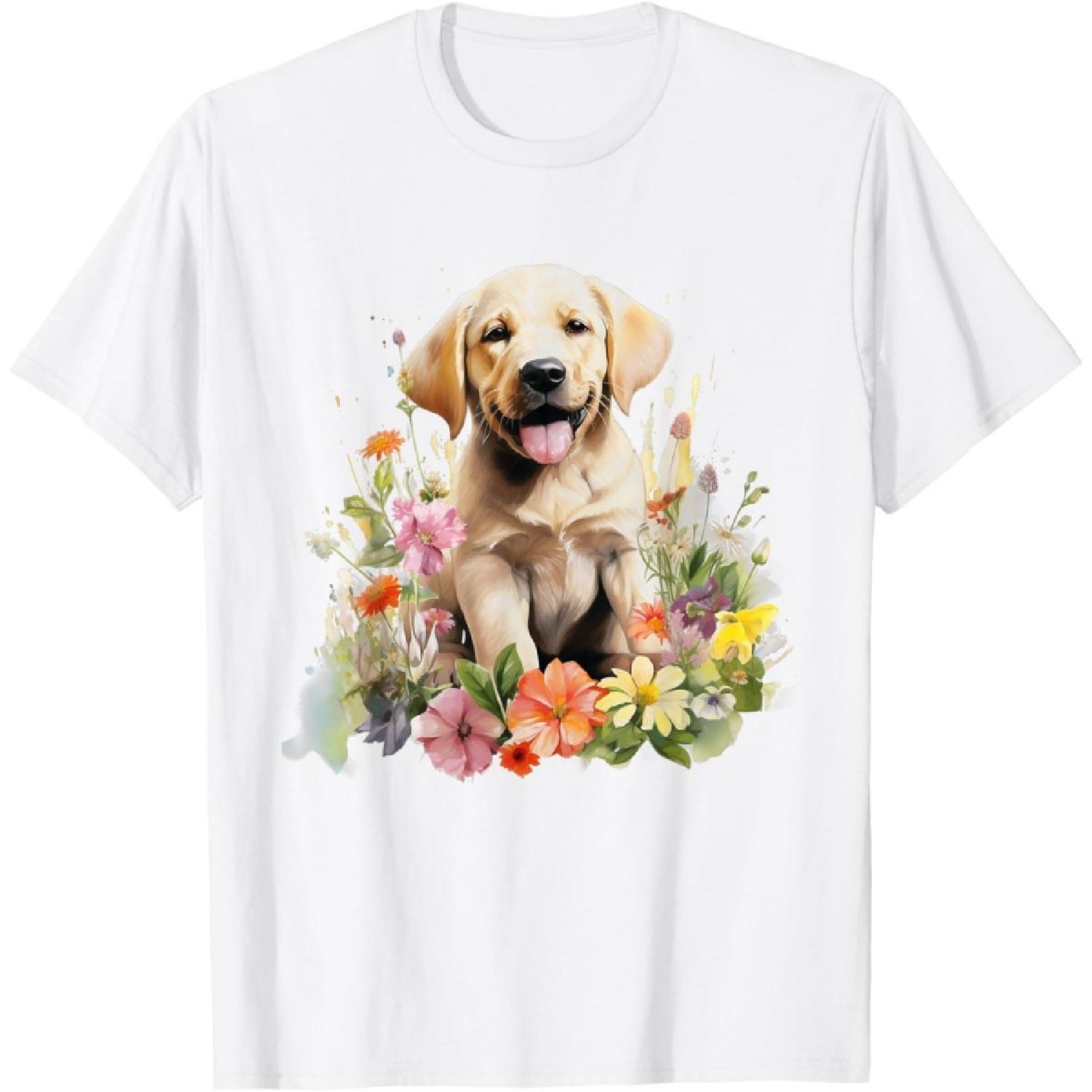 Floral Wildflower Dog Labrador Retriever Men Women Kids T-Shirt XXXXXL белый