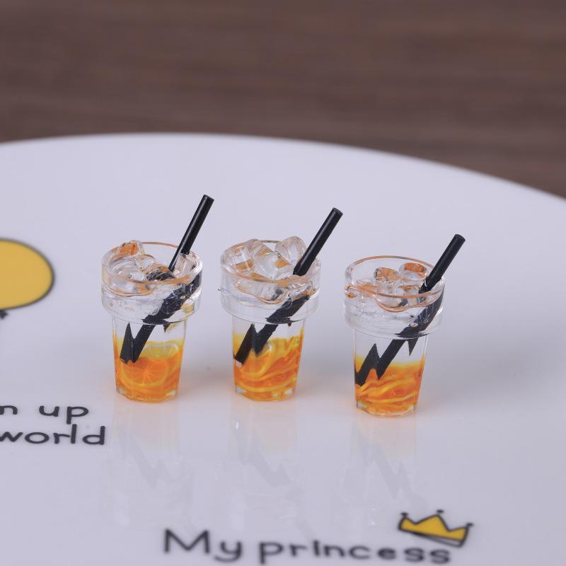 Miniature DIY Dollhouse Iced Tea Lemon Straw Keychain Ornament