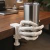 Gaming Table Cup Holder 3D Printed Bone Hand Holder, Skull Skeleton Practical Clamp On Drink Coaster for Desk, Halloween Gothic Stand Chair No Spill
