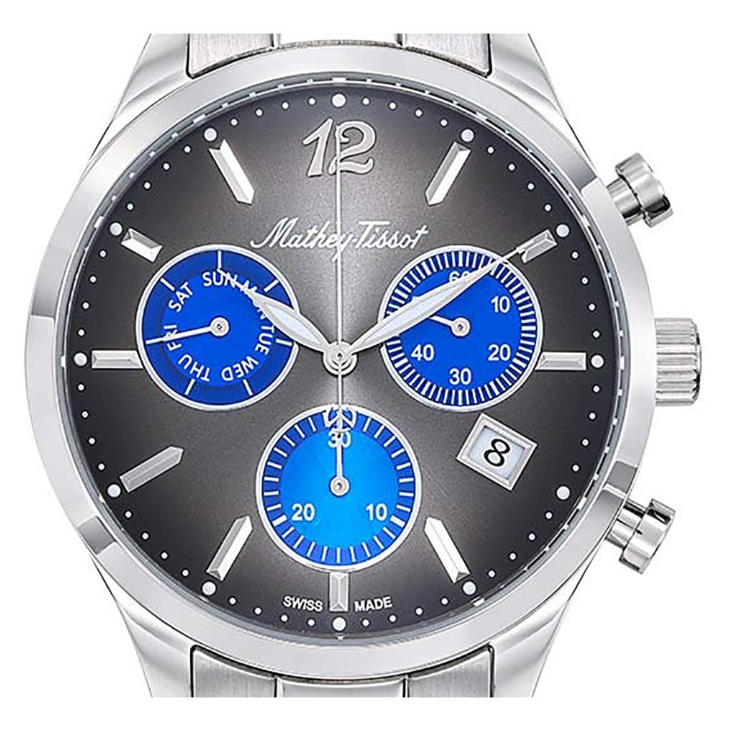 Mathey-Tissot Orologio da uomo Urban Chrono in acciaio inossidabile con quadrante nero al quarzo H411CHMB