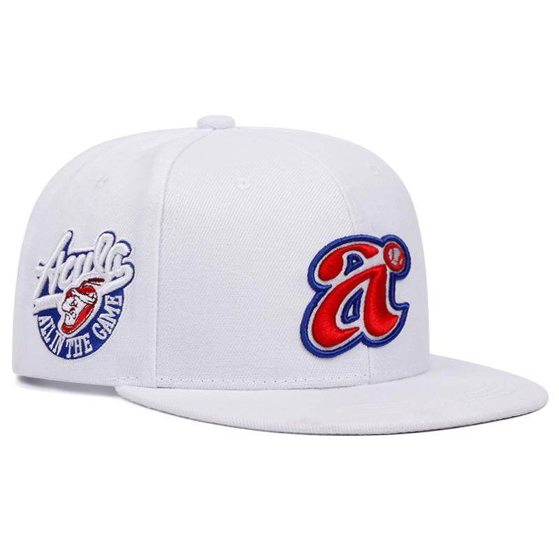 Trend Neuer Hut mit flacher Krempe mit eingesticktem Buchstaben A Street Hip Hop Hut Outdoor Sonnenschutz Baseballkappe Unisex white