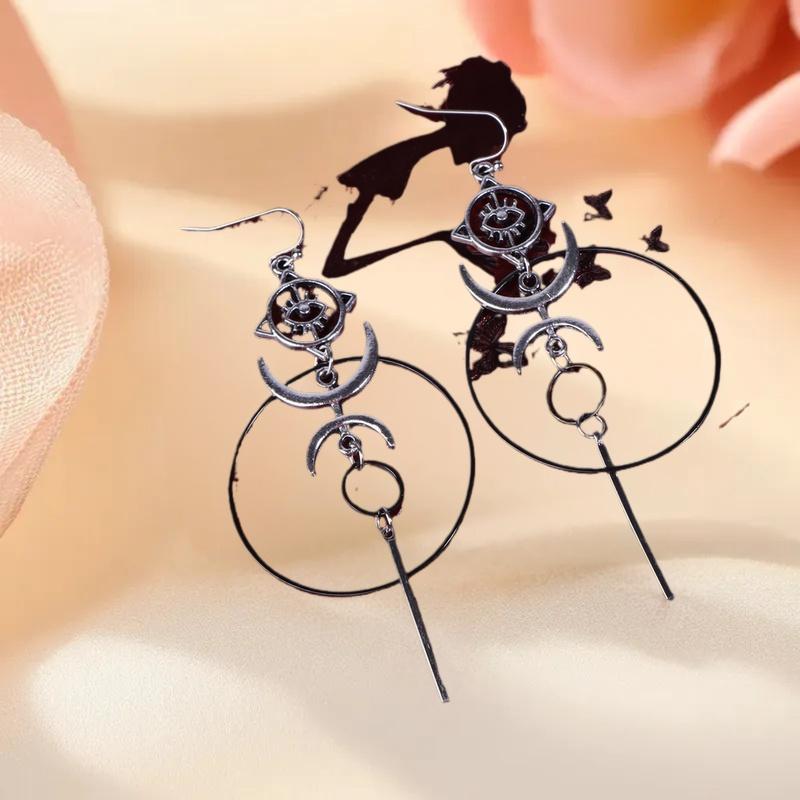 New Exaggerated Moon Crescent Devil Eye Large Circle Long Earrings For Women Vintage Jewelry Gift Accessories