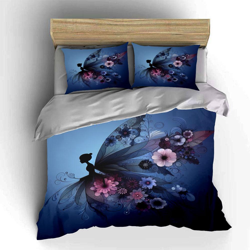 Fairy Floral Decorative Set Bedding Set with 1 Duvet Cover 2 Pillowcases Single Double King Queen, Gift