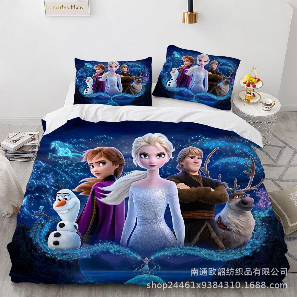 Cartoon Animation Kit 3D Digital Printing Quilt Cover Princess Bedding Three-Piece Set
