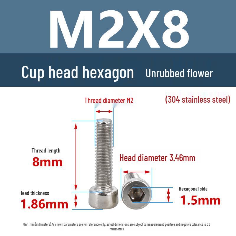 Yigu 304 Stainless Steel Socket Head Cap Screw, M2-M6 Cylindrical Head, Full Thread, Non-Knurled