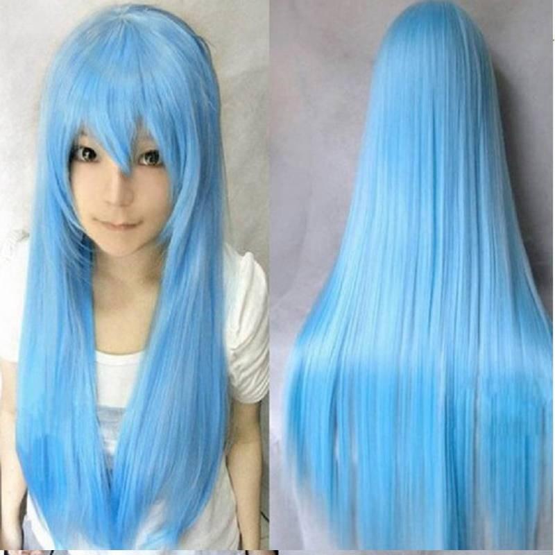 

80cm Long Wavy Wig In Vibrant Colors High Temperature Fiber Ideal For Cosplay Events Blue Straight