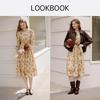 Xiangying French V-Neck Floral Puff Sleeve Dress