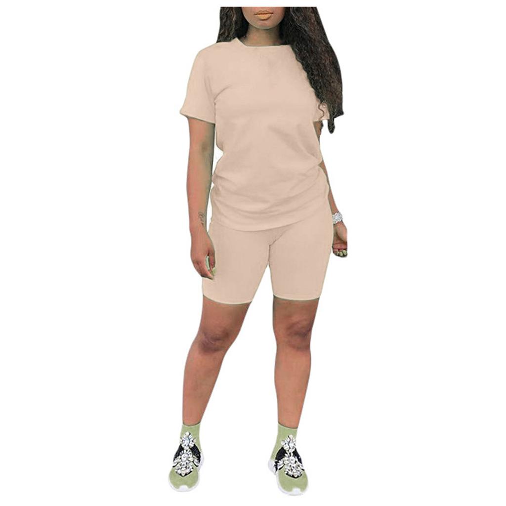 Women's 2 Piece Casual Sports Solid Color Suit Short Sleeve Top And Pants Set