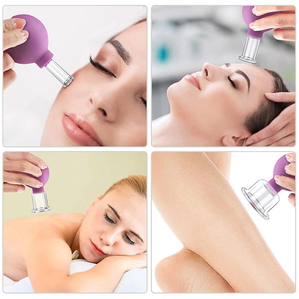 4pcs Health Massage Vacuum Cupping Cups Set Rubber Head Glass Anti Cellulite Massager Chinese Therapy Face Cupping Set Cans