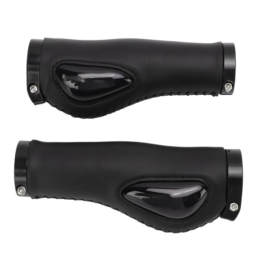 Leather Bike Handle Grips Bilateral Lock Shock Absorption Black for Mountain Road Bike Accessories