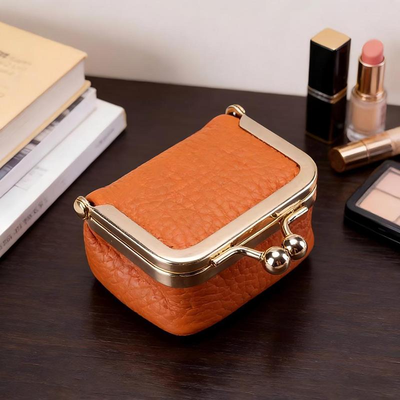 PU-Leder Kiss Lock Münzbörse Unifarbene Multifunktionale Mini Kleine Gegenstandstasche Schmucktasche Quadratisch Schlüssel Lippenstifte Ohrringe
