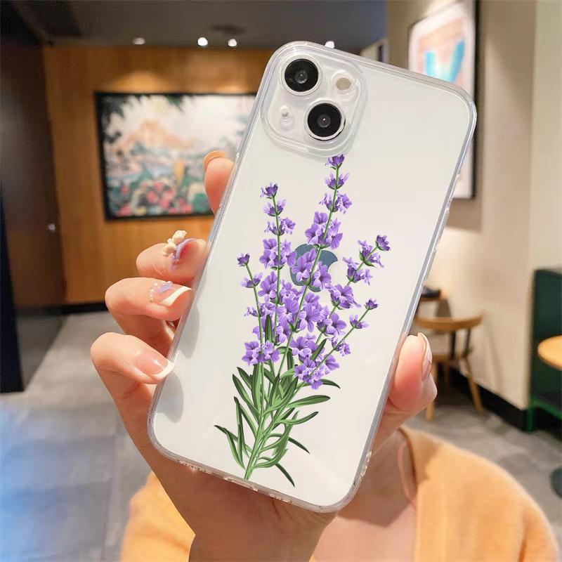 sunflower Flower Lavender Purple Luxury Transparent Phone Case For iPhone 15 16 14 13 12 11 Pro Max XS X XR SE 7 8 Plus Cover