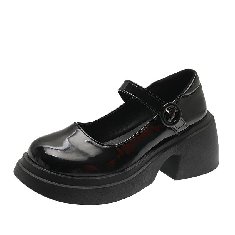 Fashion Black Platform Mary Jane Shoes 2025 New Women's Loafers Women Thick High Heels Lolita Shoe for Women Round Toe Belt Buckle Pumps