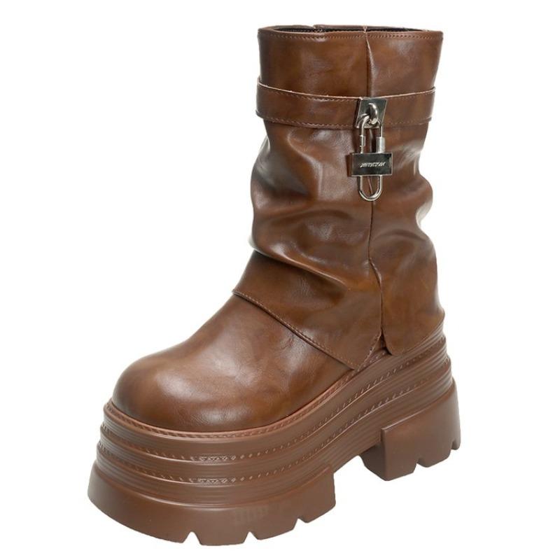 Mada 10CM Nauji Moteriški Aukštos Platformos Auliukiniai Batai Žieminiai Šilti Kailiniai Stambūs Sniego Batai Suvarstomi Sportbačiai Moteriški Odiniai Motociklininko Batai Mujer