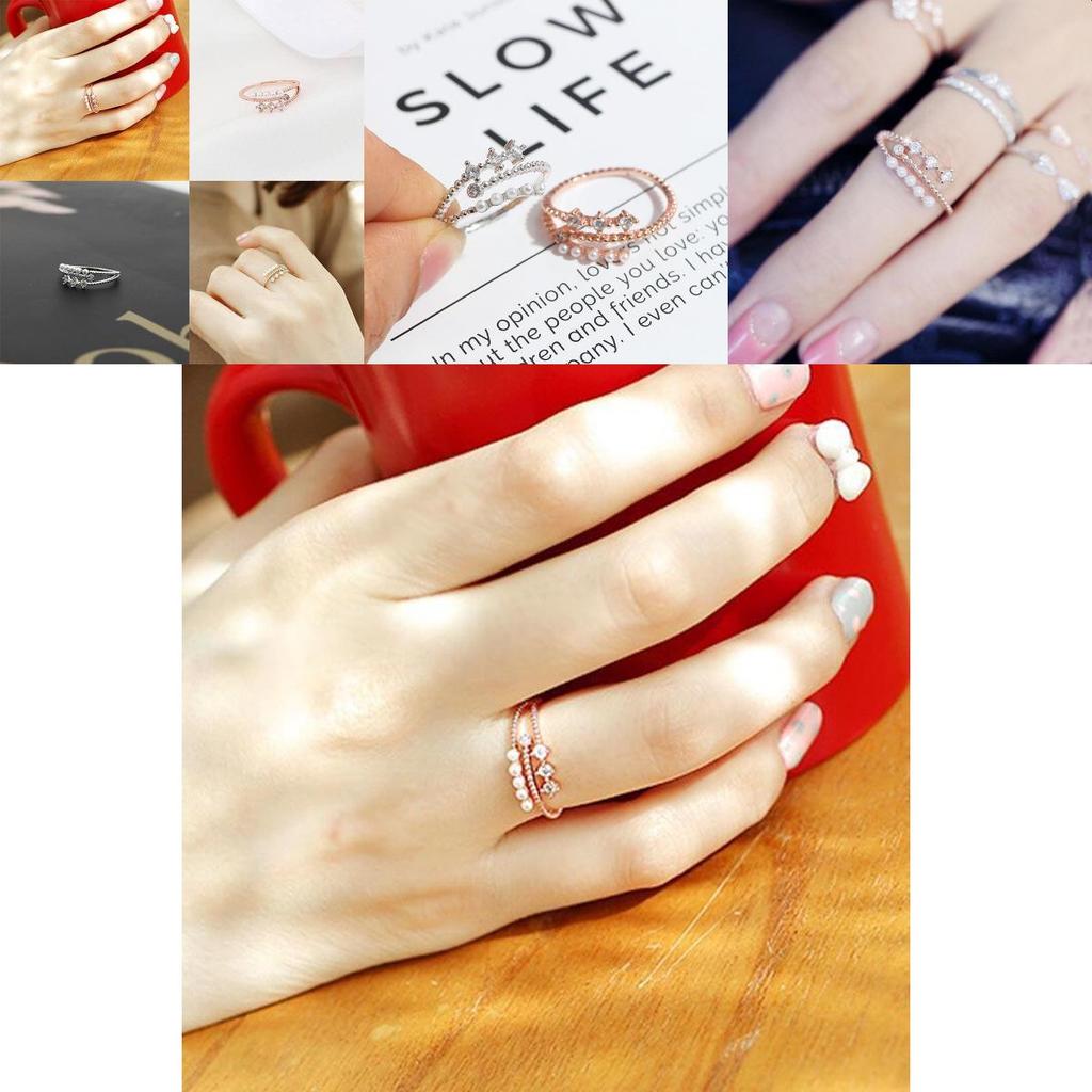 Stylish Korean Fashion Lightweight Adjustable Pearl And Zirconium Ring For Women