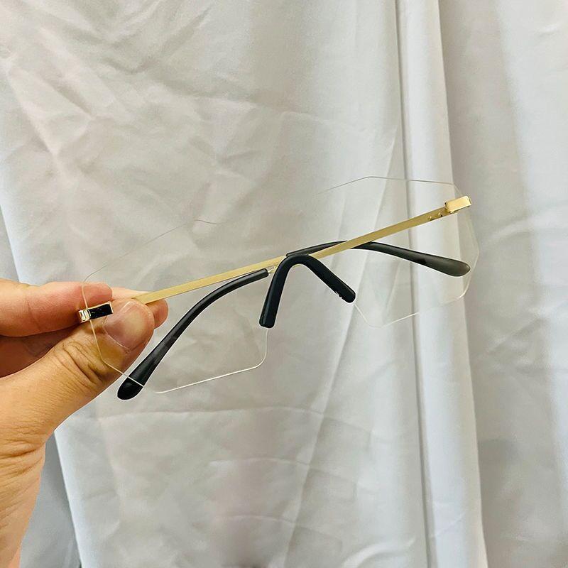 Oversize Metal Reflective Film Rimless Sunglasses Unisex Ocean Film Shades UV Protection Eyewear for Men Women