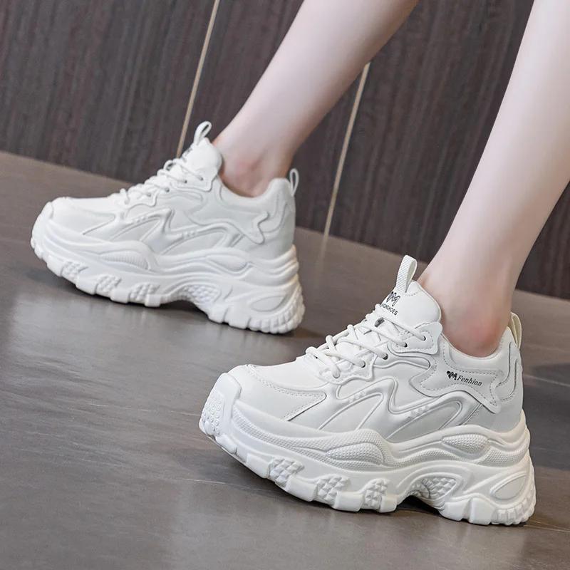 Fashion 9cm Microfiber Synthetic Leather Spring Ankle Booties Moccasins Fashion Shoes Autumn Boots Chunky Sneakers Women Chimney