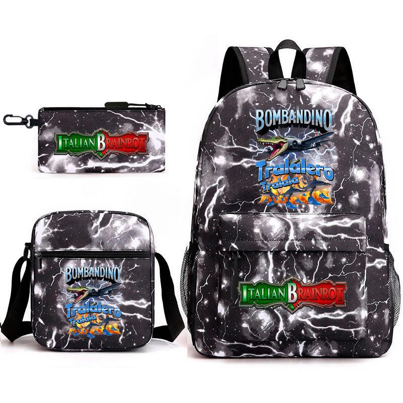 Tongtongsahur cartoon primary school students backpack three-piece set abstract foreign Shanhaijing children's schoolbag L