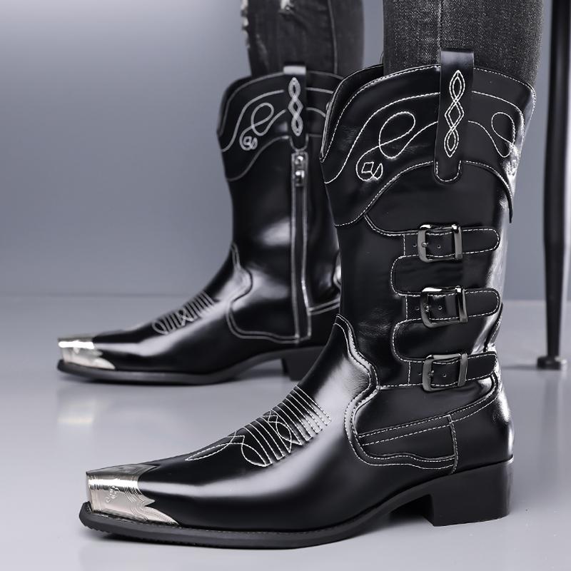 Men’s Motorcycle Boots Western Boots Black Jockey Boots Casual Street Style Cool Brown High Boots Plus Size