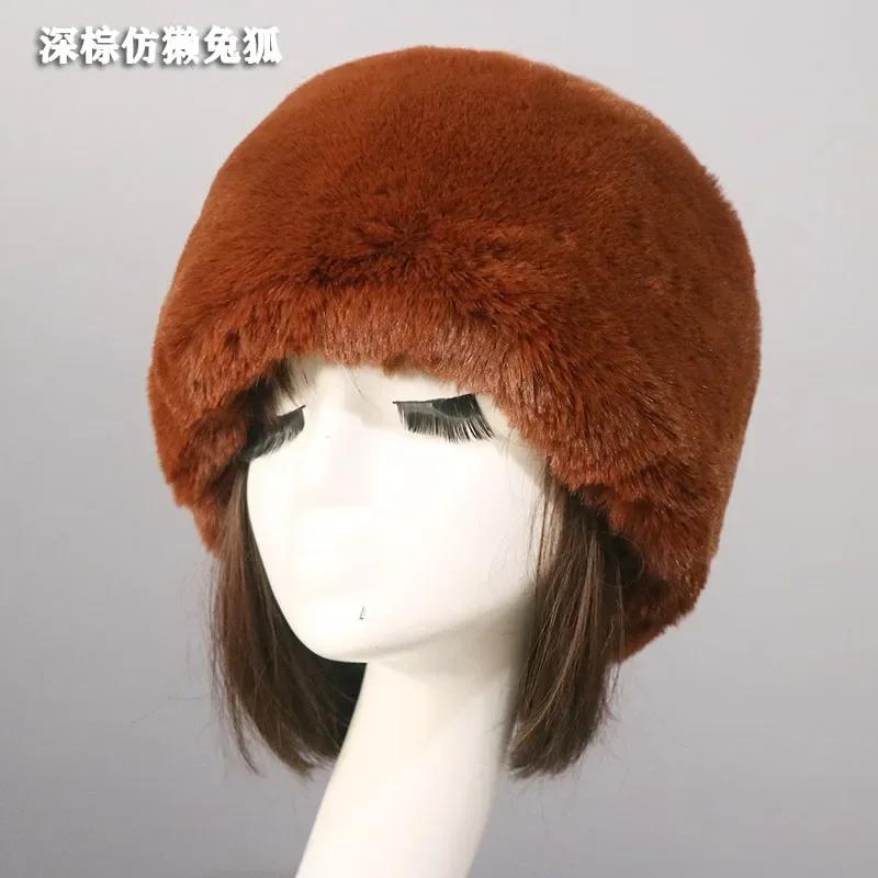 

Мужские и женские меховые шапки, утолщенные, теплые, пушистые, из искусственного меха, с плоским верхом, зимние, русские, повседневные, роскошные, шапки-бини ZKG33 58-60cm