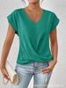 Elegant Solid Color V-neck Short-sleeve T-shirt for Women - Spring/Summer Collection