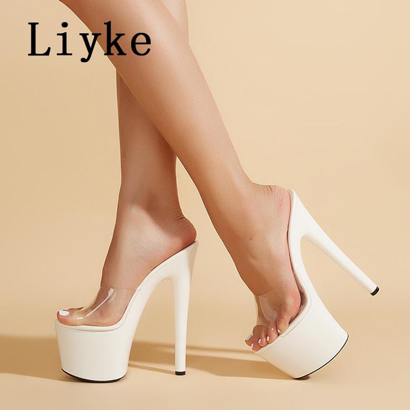 

Fashion Liyke Sexy Peep Toe Party Stripper Pole Dance Shoes Extreme High Heels Transparent Slippers Women Platform Sandals Zapatos Mujer 35 белый