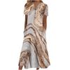 Women's V‑Neck Button Short Sleeve Midi Dress Loose Printed Casual Dress With Side Pockets