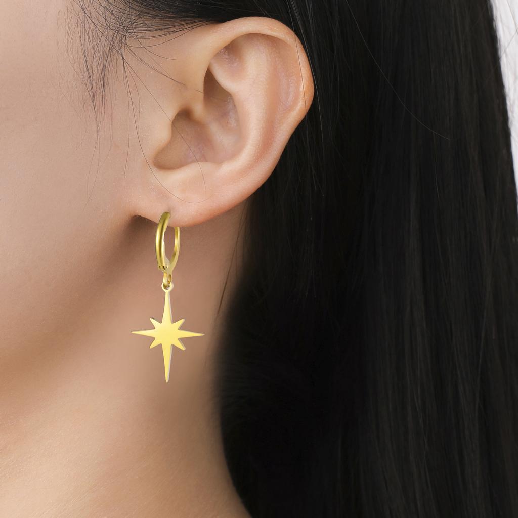 Moon Star Drop Earrings for Women Gold Stainless Steel Hoop Earrings Simple Fashion Jewelry Gift