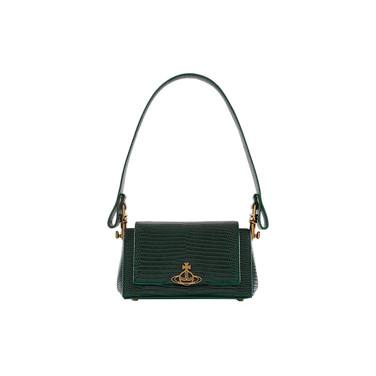 

VIVIENNE WESTWOOD Saturn Logo Lizard Embossed Leather Tote Shoulder Bag Women Bags Green 4304006RUL004FM409 Shopping Bag Set(Basic Set+Shopping Bag)
