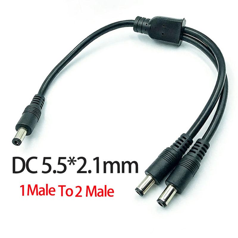 1PC DC 5.5mm*2.1mm 1 To 2 Connector Male To Female Plug DC Power Splitter Cable CCTV LED Strip Light Power Supply Adapter 18AWG