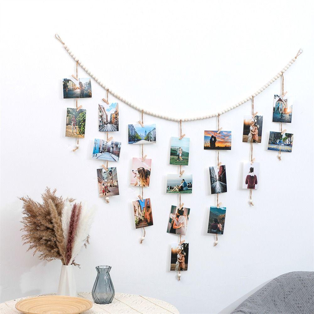 Wooden Picture Display String Tassel Clips Photo Frames  Home Bedroom Dorm Wall Decoration