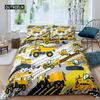 Excavator Duvet Cover Set Microfiber Tractor Truck Comforter Cover Twin Construction Vehicle Cartoon Bedding Set for Boys Teens