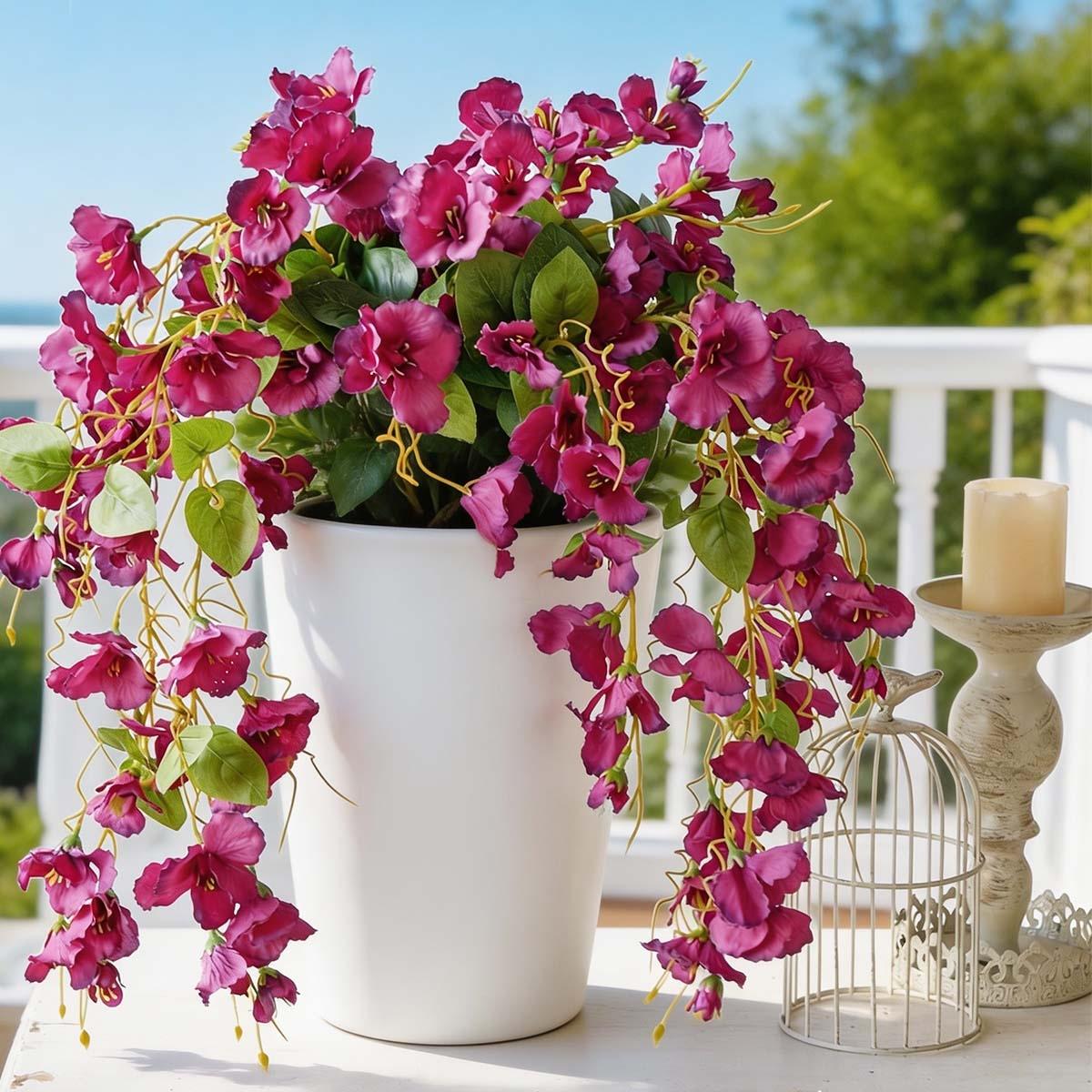 

2pcs Artificial Hibiscus Hanging Flowers Plants Decor, Hibiscus Long Trailing Vines UV Resistant Realistic Faux Flower for Outside Porch Patio 2pcs гарячі рожевого кольору