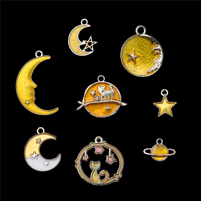 Pandantive Clipuri Glob Lună Stea Mixte pentru Bijuterii Handmade DIY 8 buc